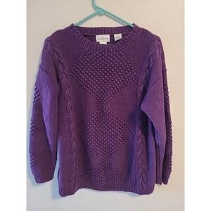 Vtg Distinction Sweater Sz M Dark Purple Cableknit 90s Grandmacore Hand Knitted